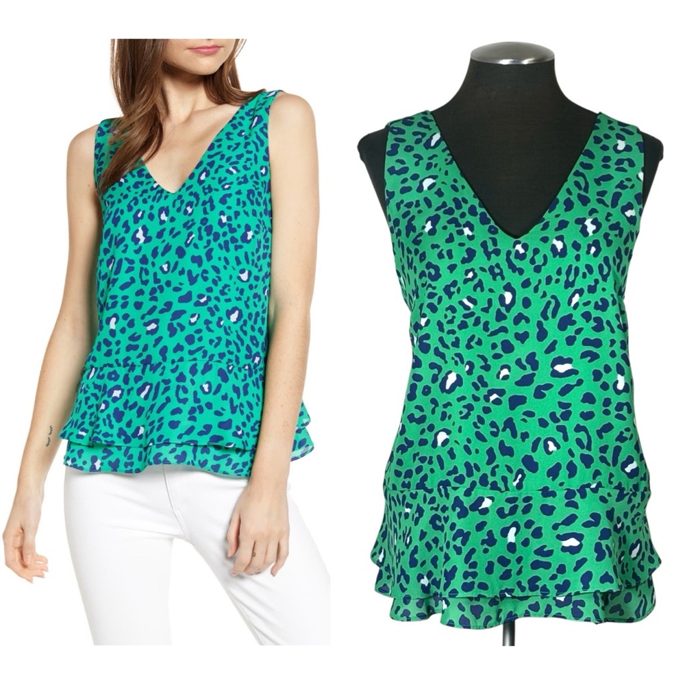 Gibson – Animal Print Sleeveless V-Neck Ruffle Top – Nordstrom – Medium